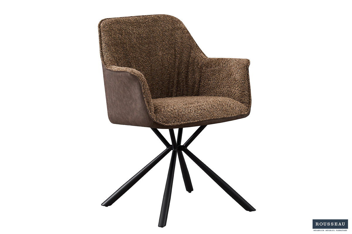 Stoel Lucie Bouclé Zand Rug PU Bruin – aanzicht 4