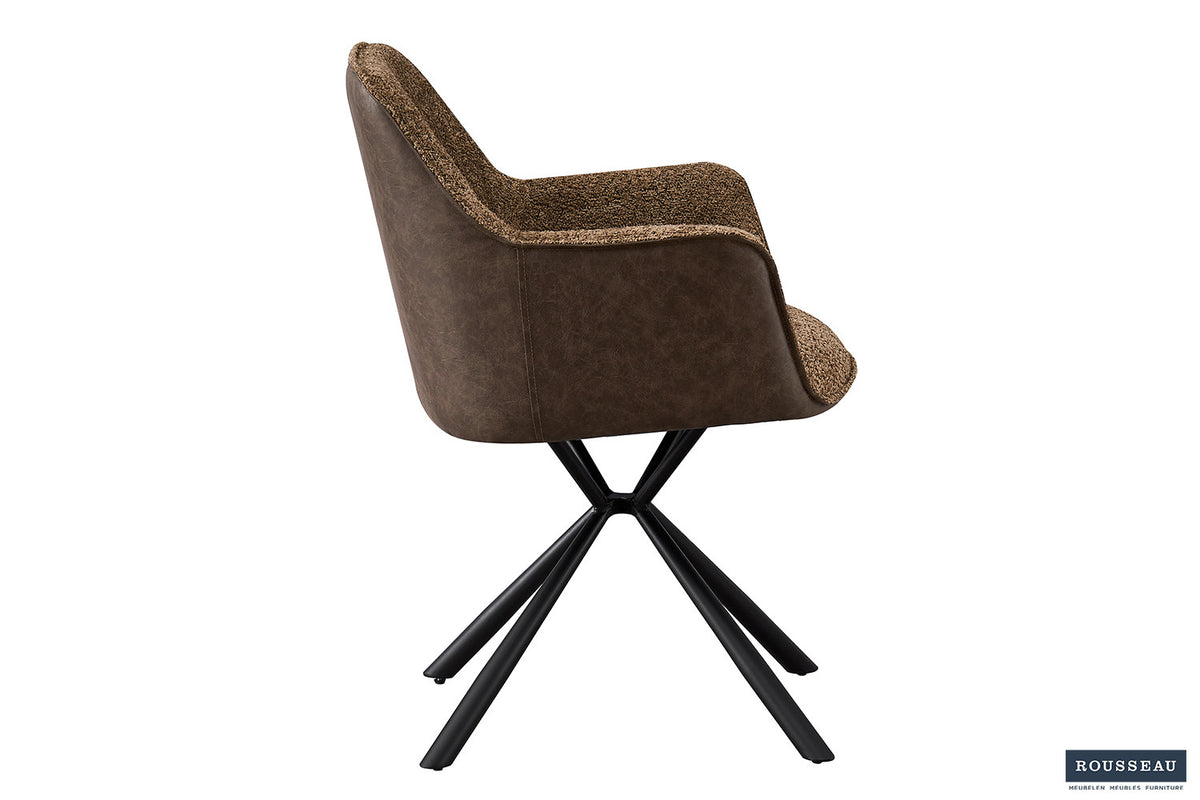 Stoel Lucie Bouclé Zand Rug PU Bruin – aanzicht 5
