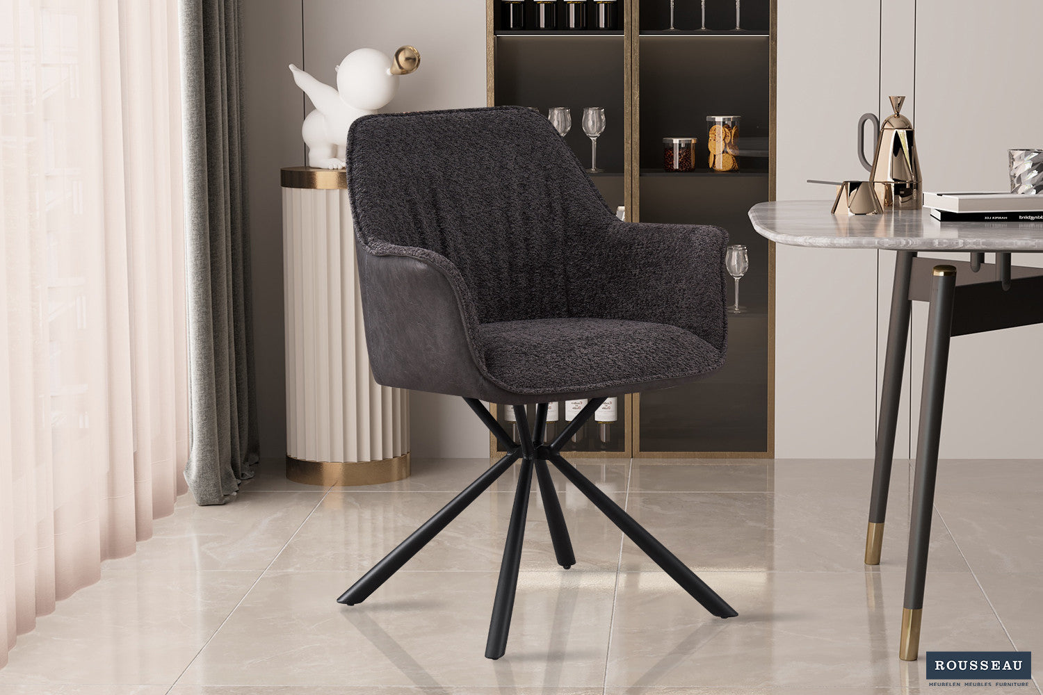 SALE - Stoel 'Lucie' Bouclé Grijs Rug PU Lichtgrijs - afbeelding 2
