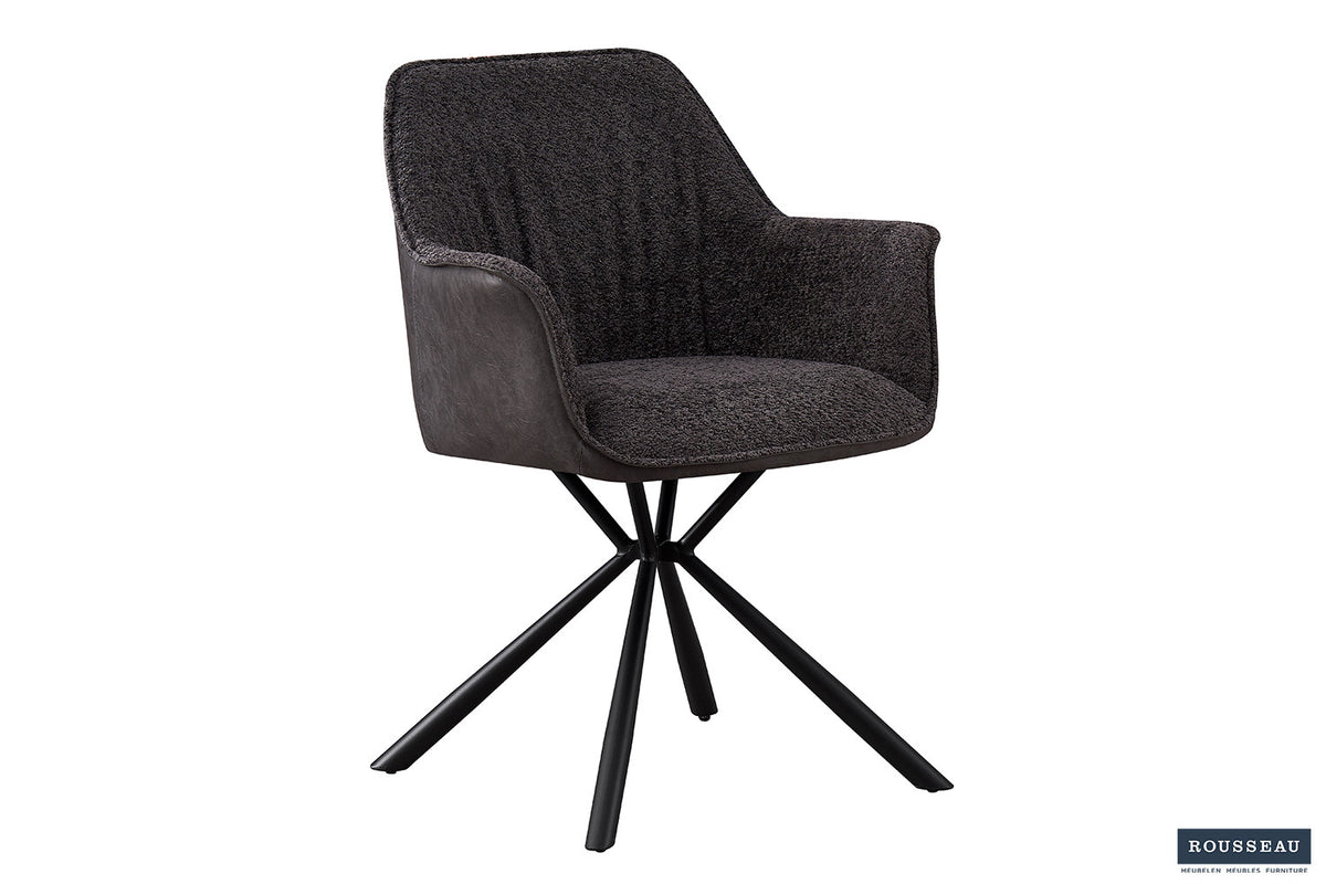 Stoel Lucie Bouclé Grijs Rug PU Lichtgrijs – aanzicht 4