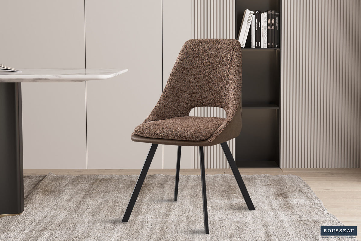 Stoel Filou Bouclé Zand Rug PU Bruin – aanzicht 2