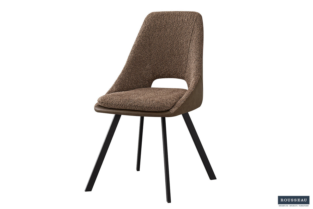 Stoel Filou Bouclé Zand Rug PU Bruin – aanzicht 4