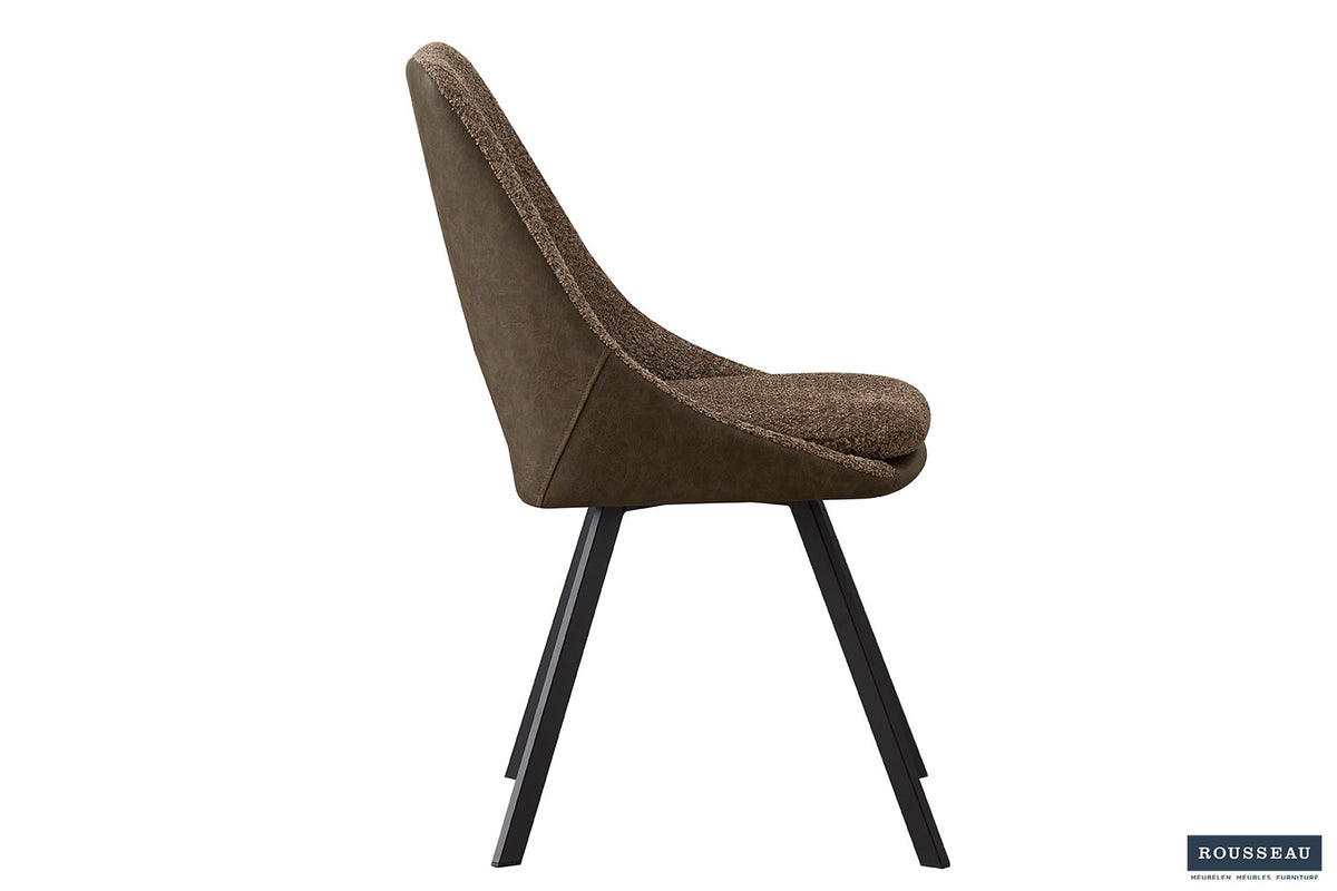 Stoel Filou Bouclé Zand Rug PU Bruin – aanzicht 5