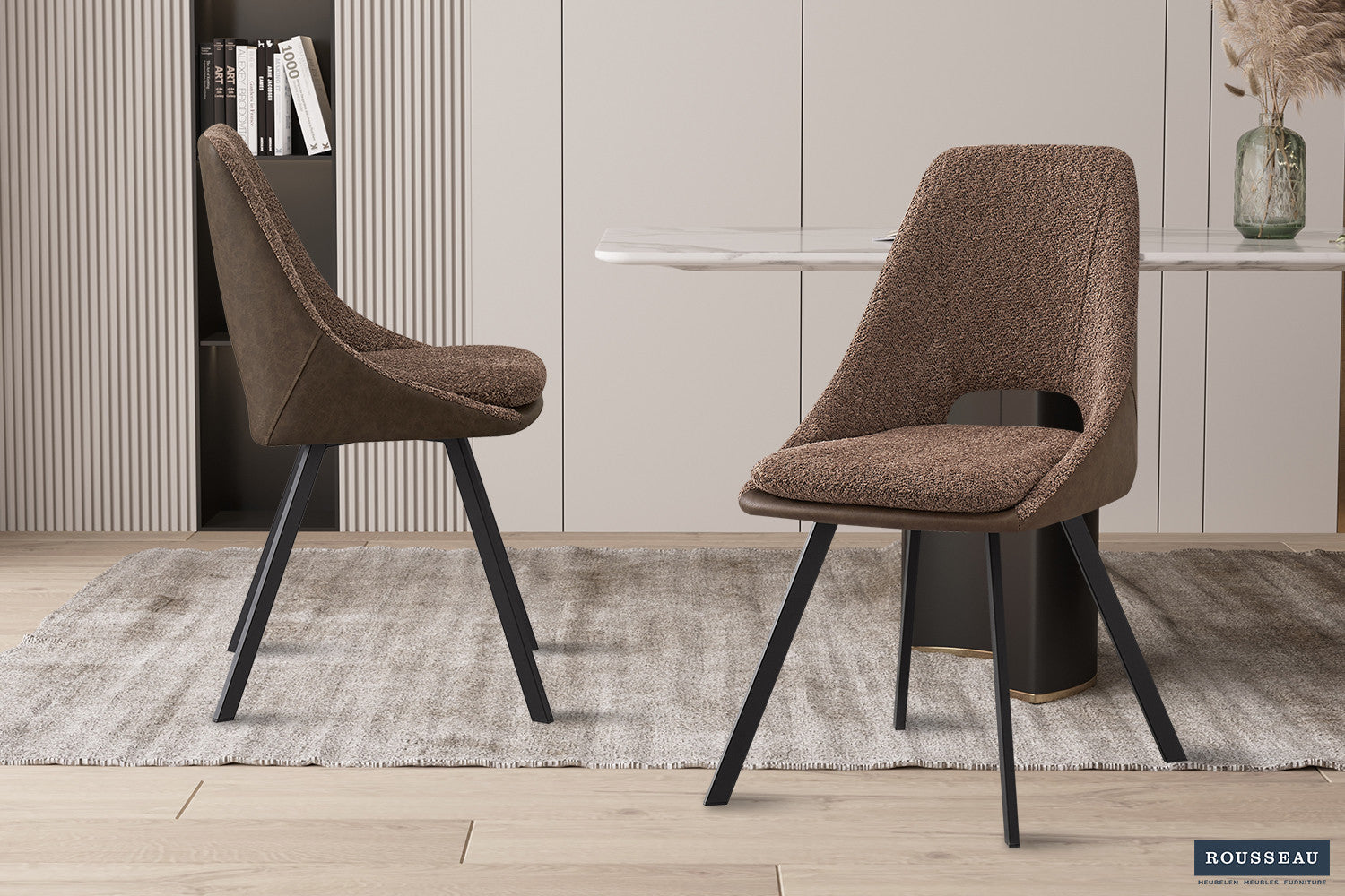 Stoel 'Filou' Bouclé Zand Rug PU Bruin – Rousseau 9150-11