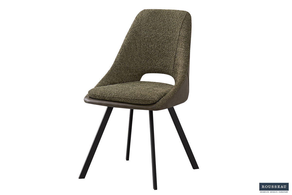 Stoel Filou Bouclé Groen Rug PU Donkergroen – aanzicht 4