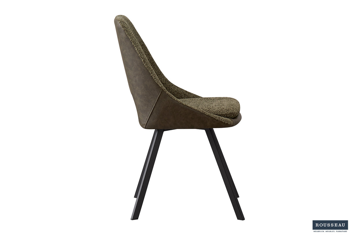 Stoel Filou Bouclé Groen Rug PU Donkergroen – aanzicht 5