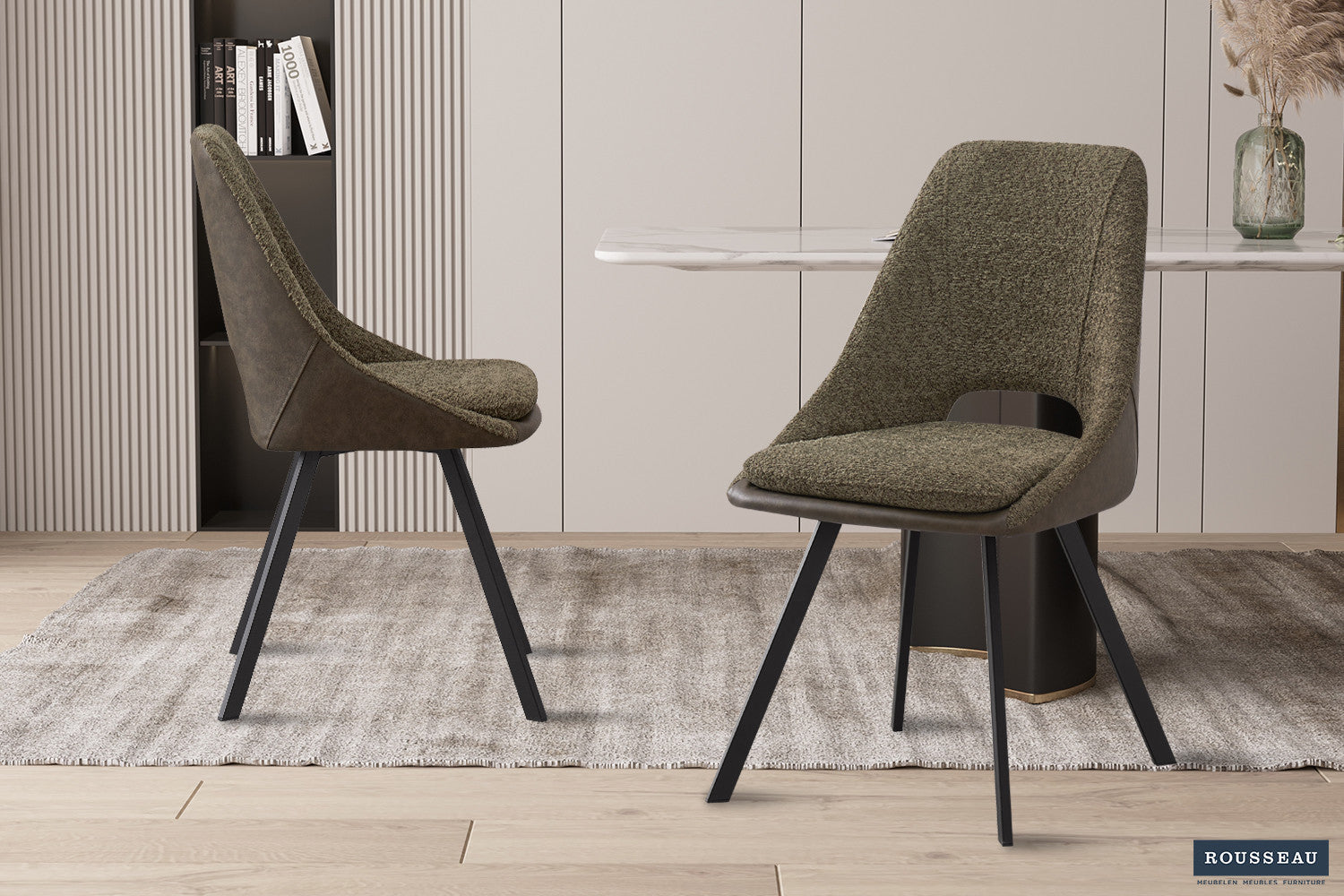 Stoel 'Filou' Bouclé Groen Rug PU Donkergroen – Rousseau 9150-13