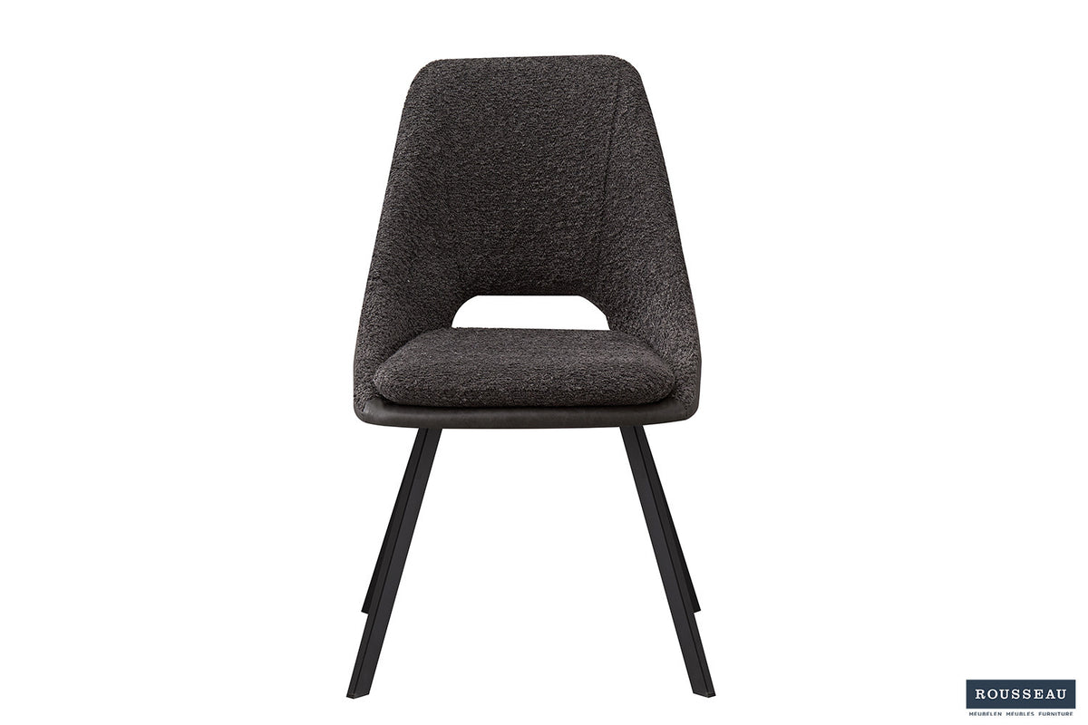 Stoel Filou Bouclé Grijs Rug PU Lichtgrijs – aanzicht 3