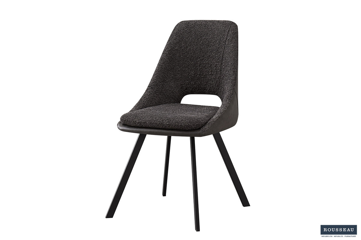 Stoel Filou Bouclé Grijs Rug PU Lichtgrijs – aanzicht 4