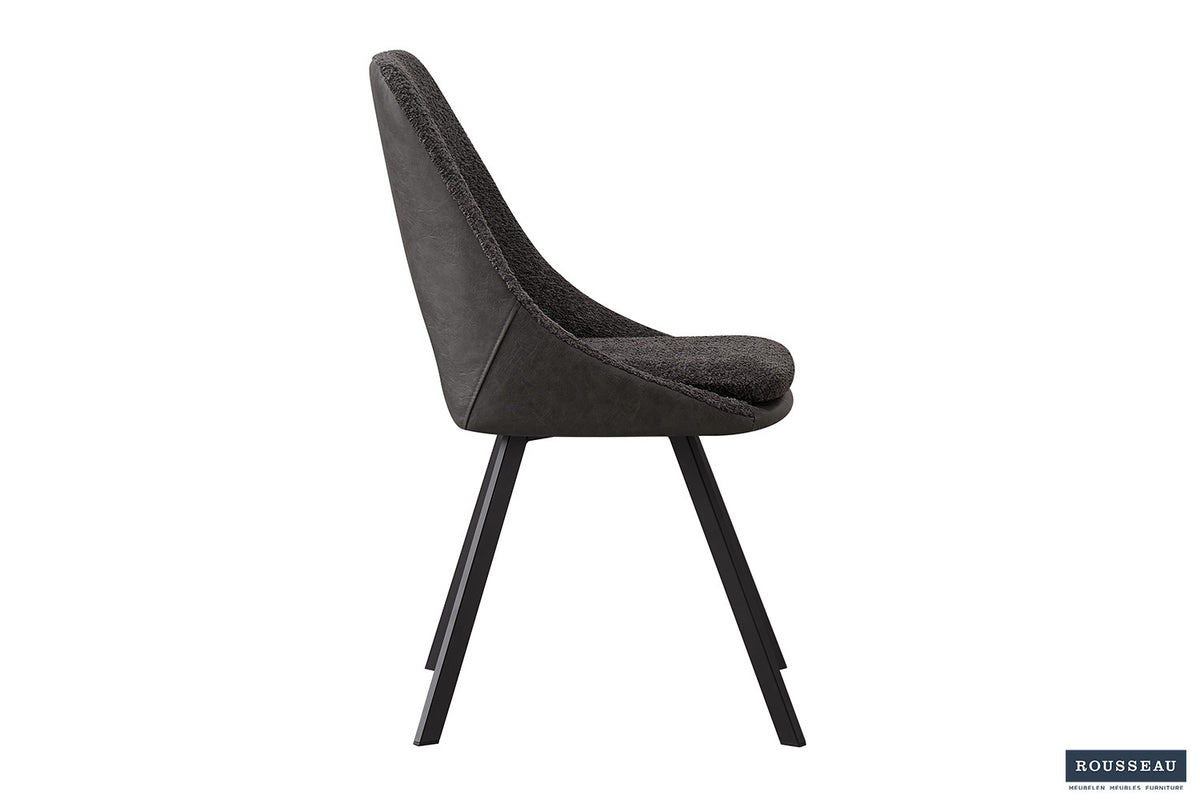 Stoel Filou Bouclé Grijs Rug PU Lichtgrijs – aanzicht 5