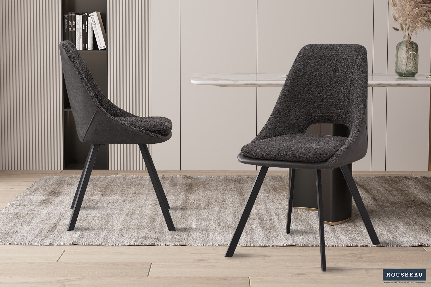 Stoel 'Filou' Bouclé Grijs Rug PU Lichtgrijs – Rousseau 9150-14