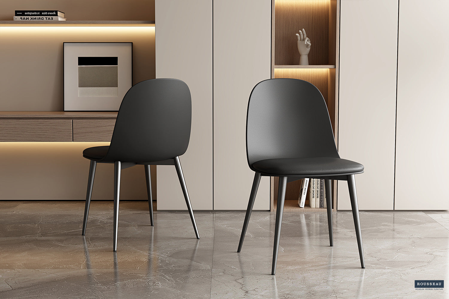 Stoel 'Jasmin' Zitting PP kussen PU Zwart – Rousseau 9160-2