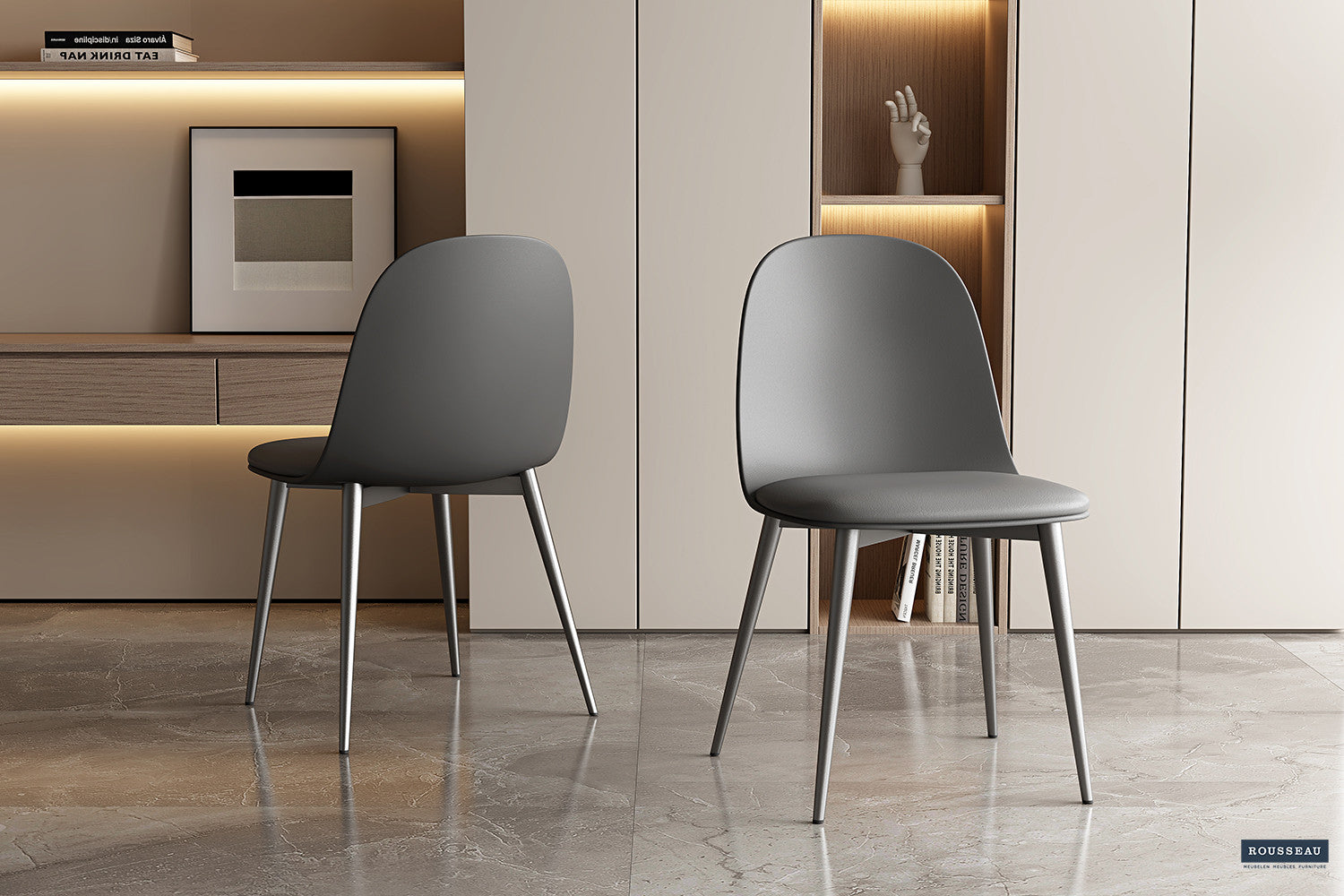 Stoel 'Jasmin' Zitting PP kussen PU Grijs – Rousseau 9160-3