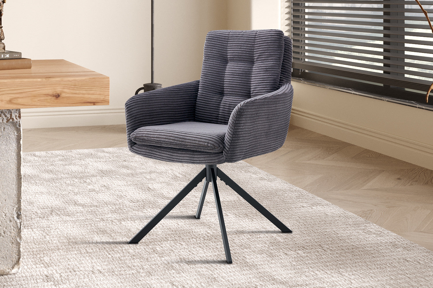 SALE - Stoel 'Luna' Draaibaar tot 0 Corduroy Fabb Hyper 16 Grijs - afbeelding 2