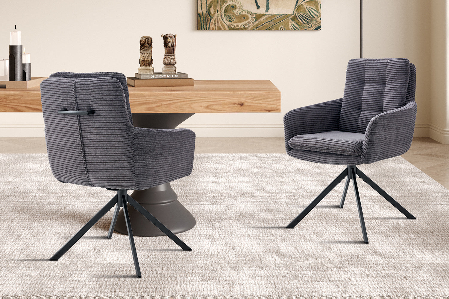SALE - Stoel 'Luna' Draaibaar tot 0 Corduroy Fabb Hyper 16 Grijs – Rousseau 9190-12