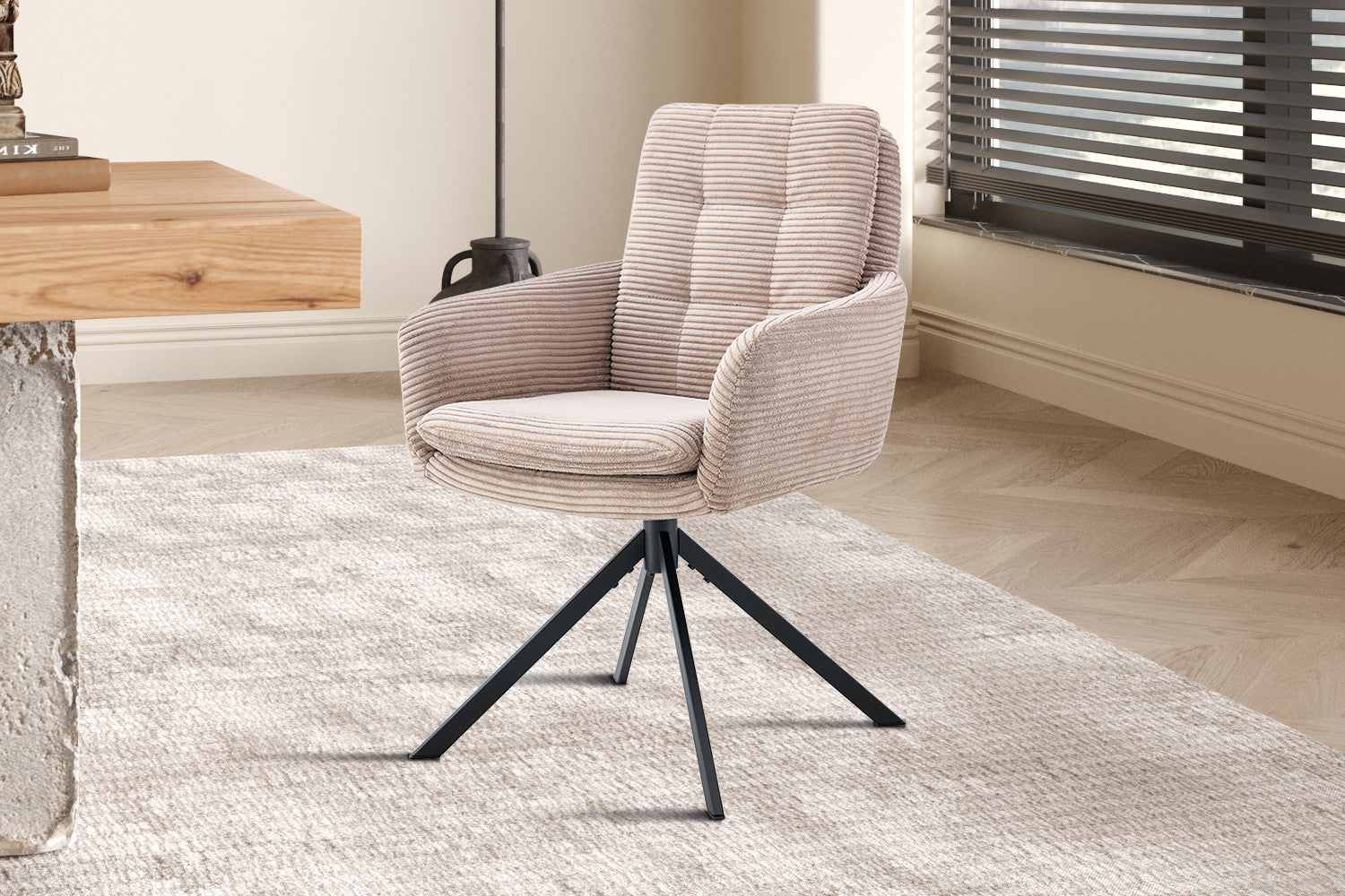 SALE - Stoel 'Luna' Draaibaar tot 0 Corduroy Fabb Hyper 38 Zand - afbeelding 2