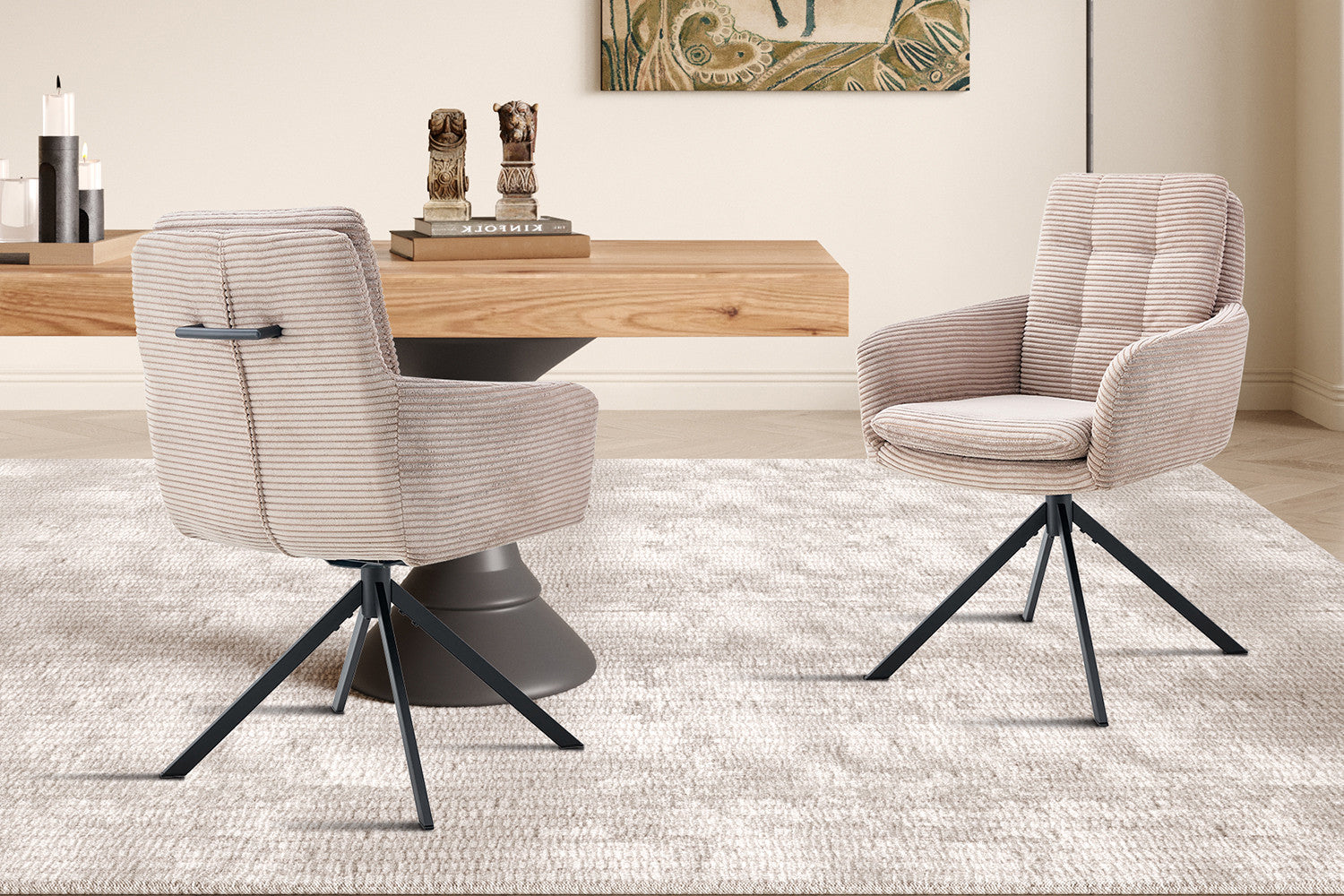 SALE - Stoel 'Luna' Draaibaar tot 0 Corduroy Fabb Hyper 38 Zand – Rousseau 9190-13