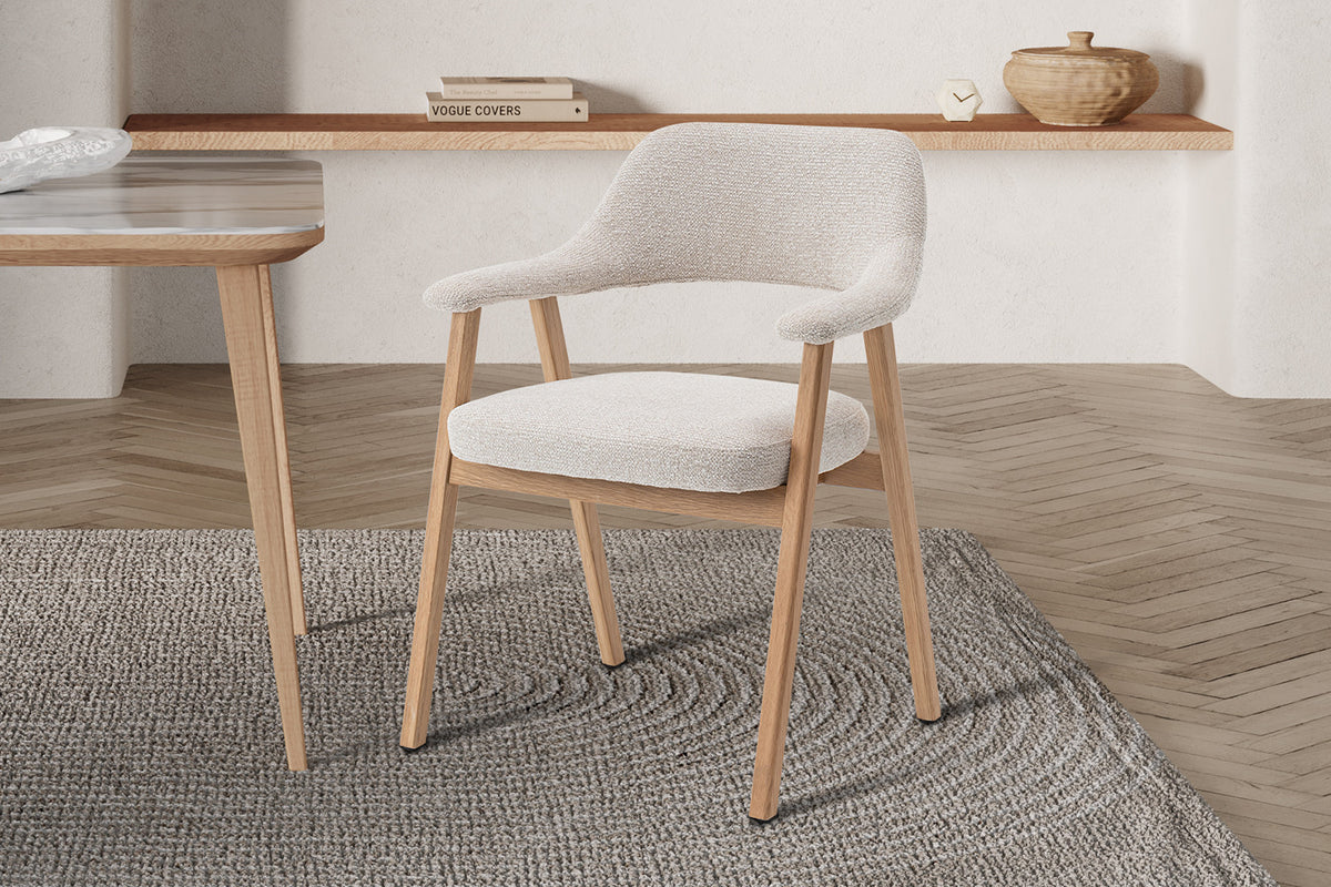 NEW - Stoel 'Coralie' Massieve Eik Stof Ote Milan 103 Beige - afbeelding 2
