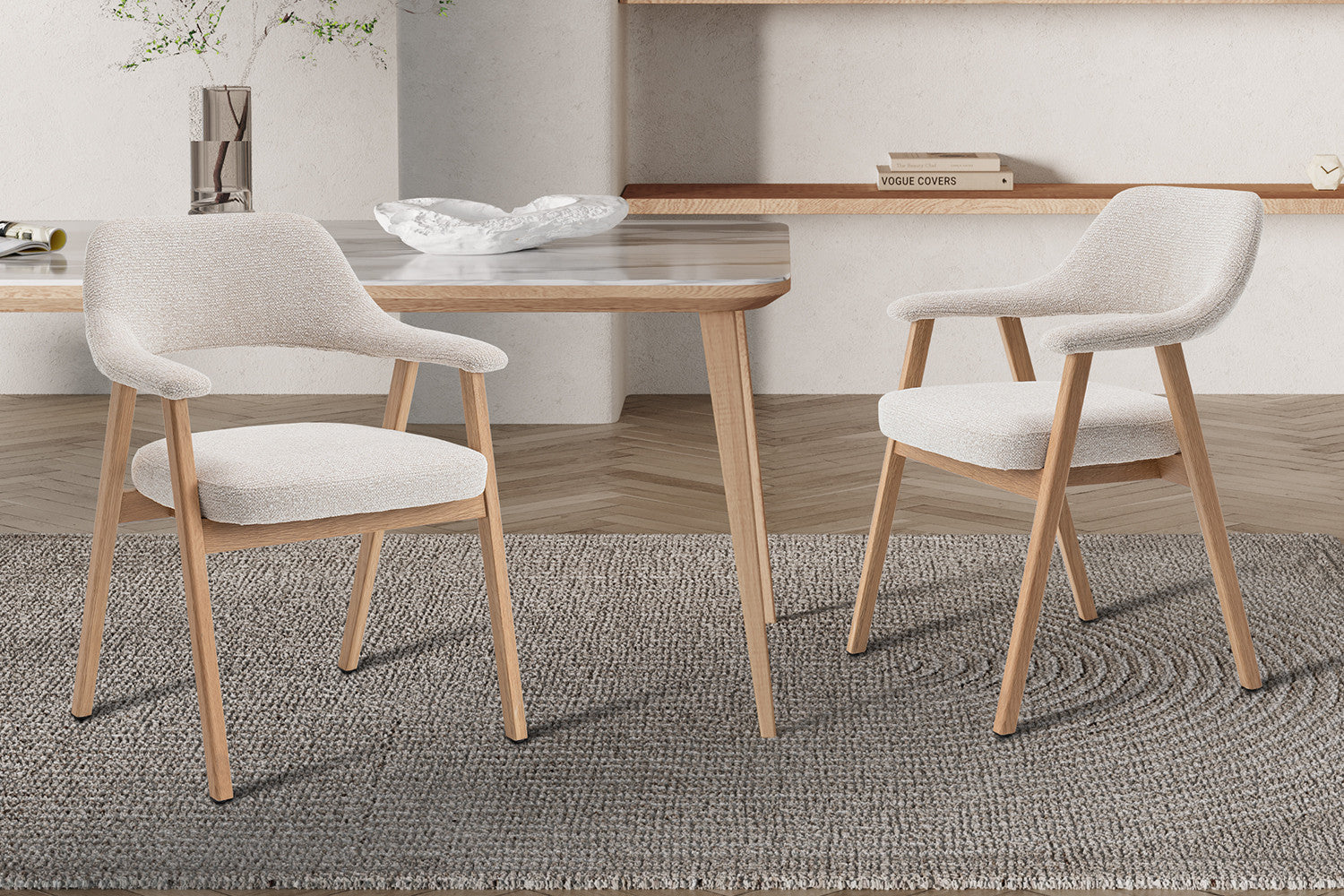 NEW - Stoel 'Coralie' Massieve Eik Stof Ote Milan 103 Beige – Rousseau 9301-1