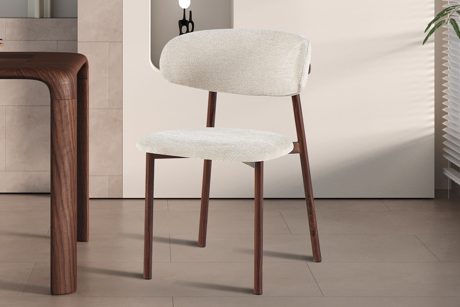NEW - Stoel 'Coco' Walnoot - Stof Fabb Raven 24 Beige - afbeelding 2