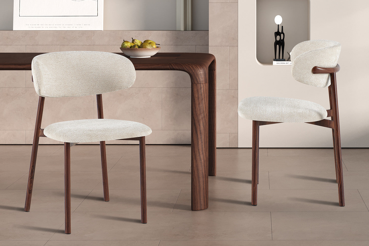 NEW - Stoel 'Coco' Walnoot - Stof Fabb Raven 24 Beige – Rousseau 9305-1