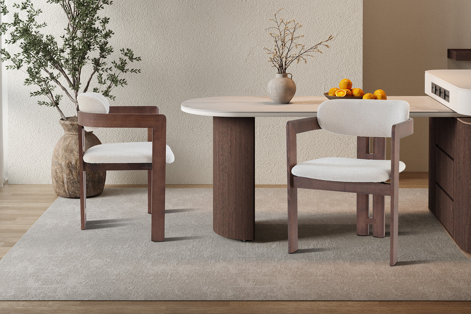 NEW - Stoel 'Camille' Essenhout Walnoot Ote Milan 103 Beige Gemonteerd – Rousseau 9315-2