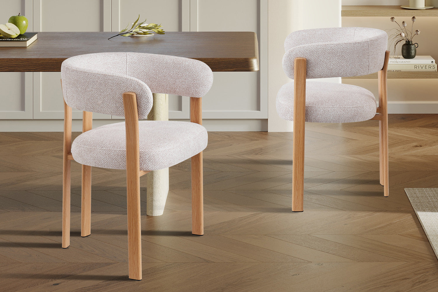 NEW - Stoel met armleuningen 'Julia' Naturel - Stof Fabb Leo 23 – Rousseau 9510-1