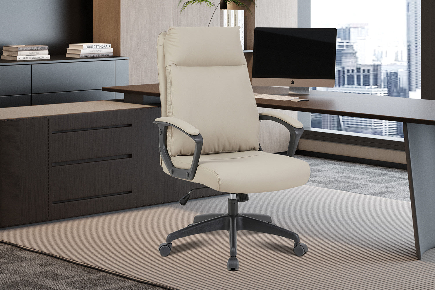 NEW - Bureaustoel 'Samuel' PU nylon Beige – Rousseau 9760-2