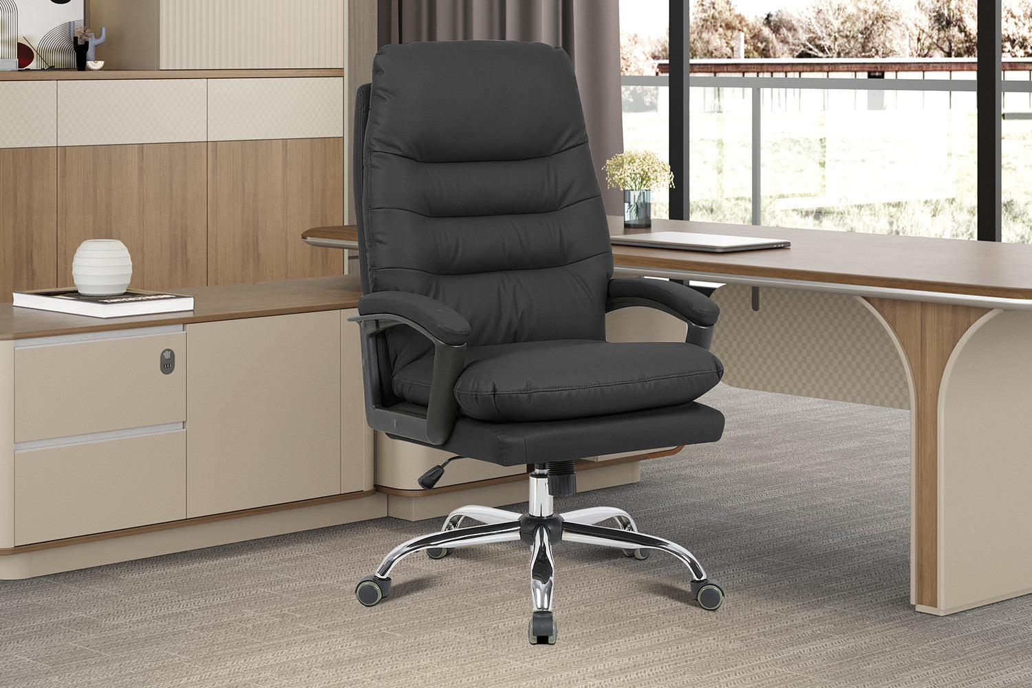 NEW - Bureaustoel 'Daniel' Zwart PU – Rousseau 9765-1