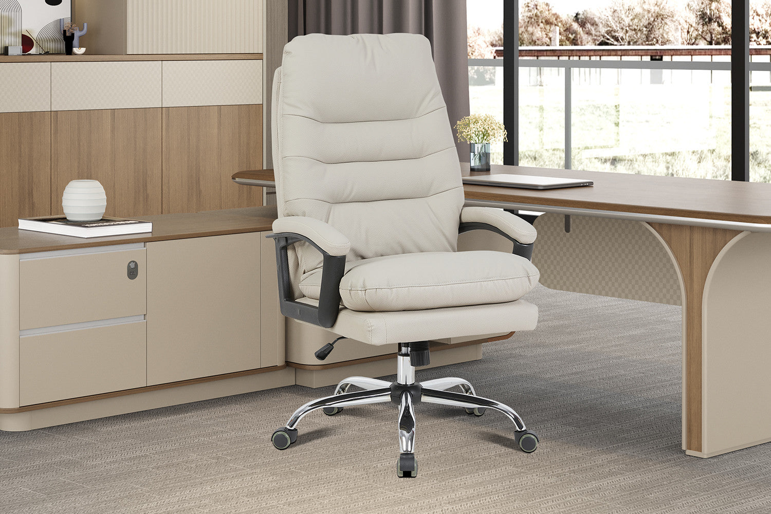 NEW - Bureaustoel 'Daniel' Beige PU – Rousseau 9765-2