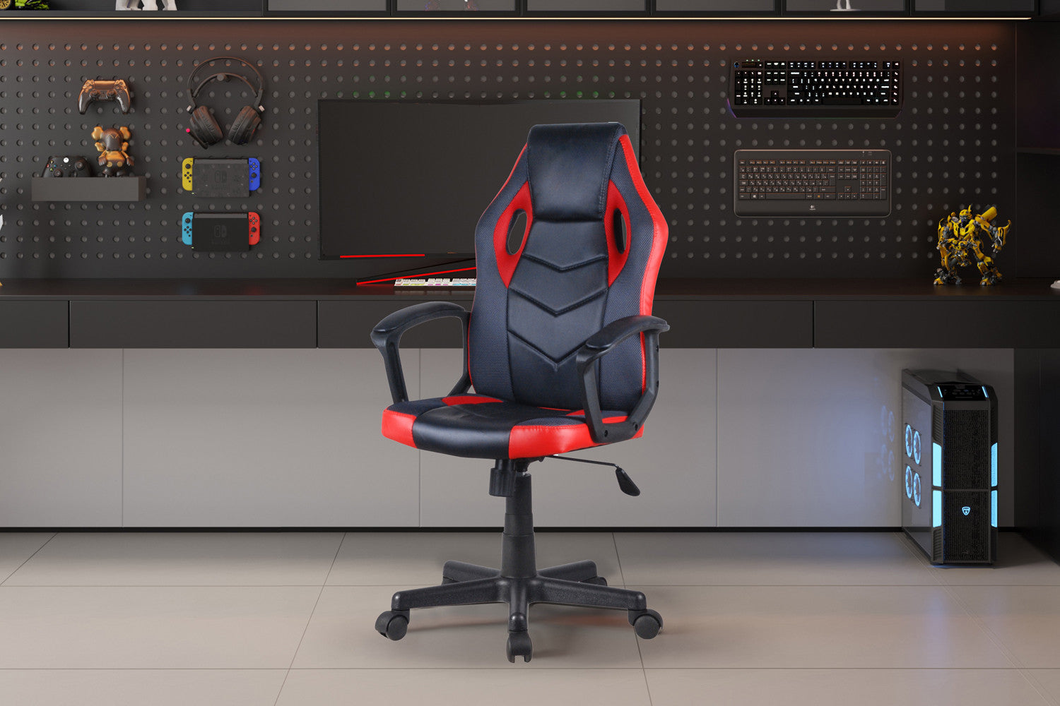 Gamingstoel 'Tiger' PU Zwart/Rood/Grijs – Rousseau 9795-1