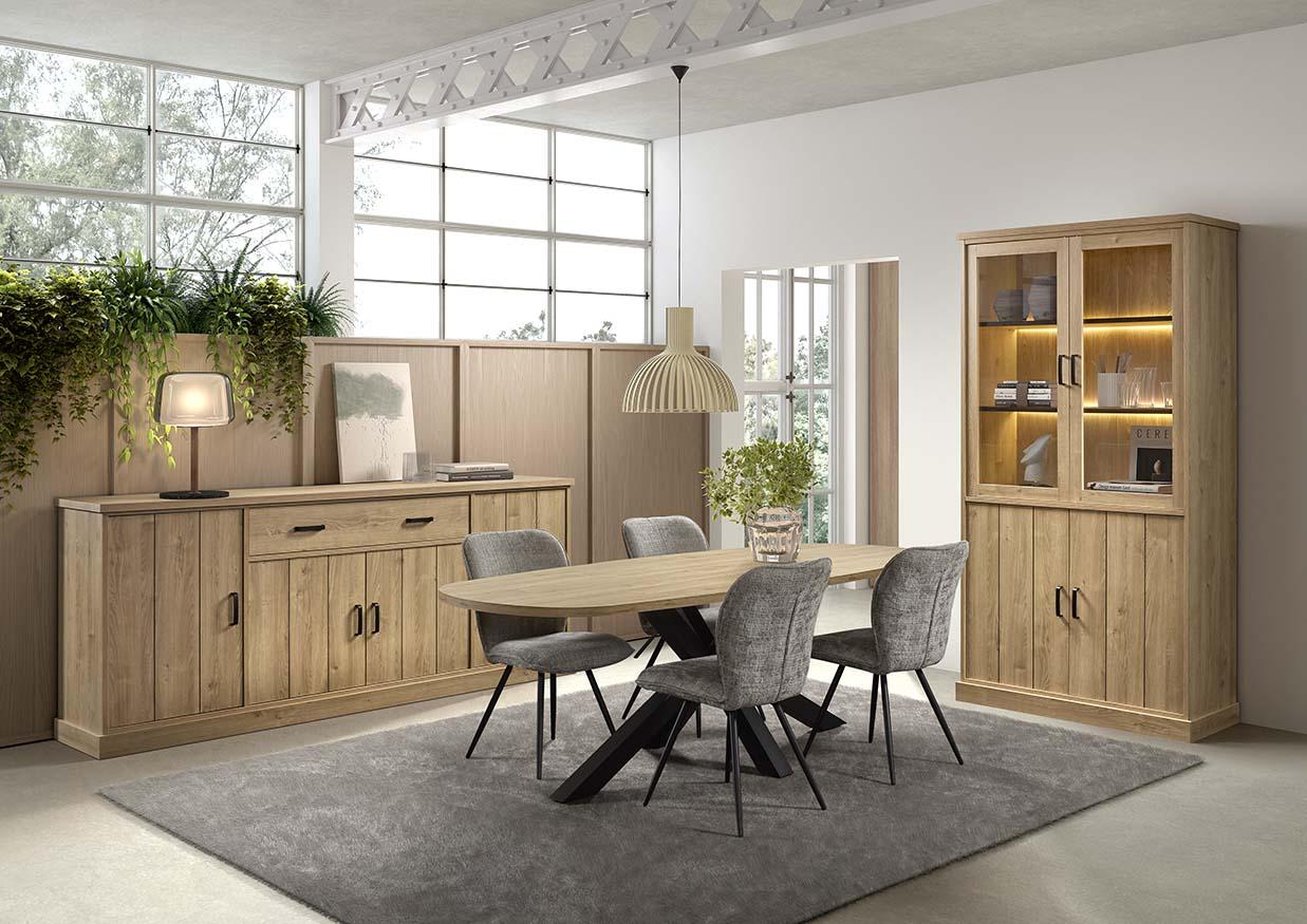 Unal glaskast 121 cm in Heritage oak