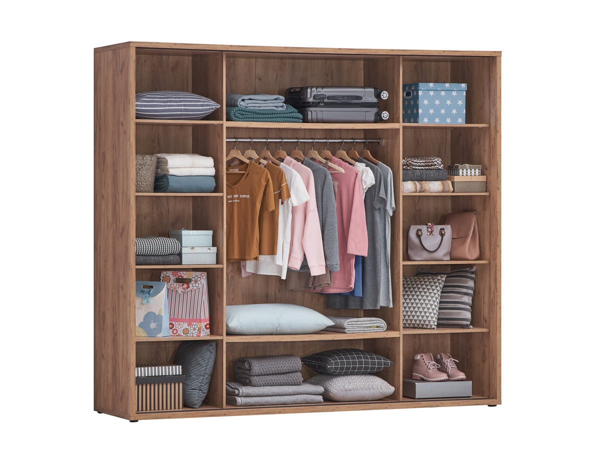 Windsor kleerkast – 240 cm – schuifdeuren – open met zicht op de binnenindeling
