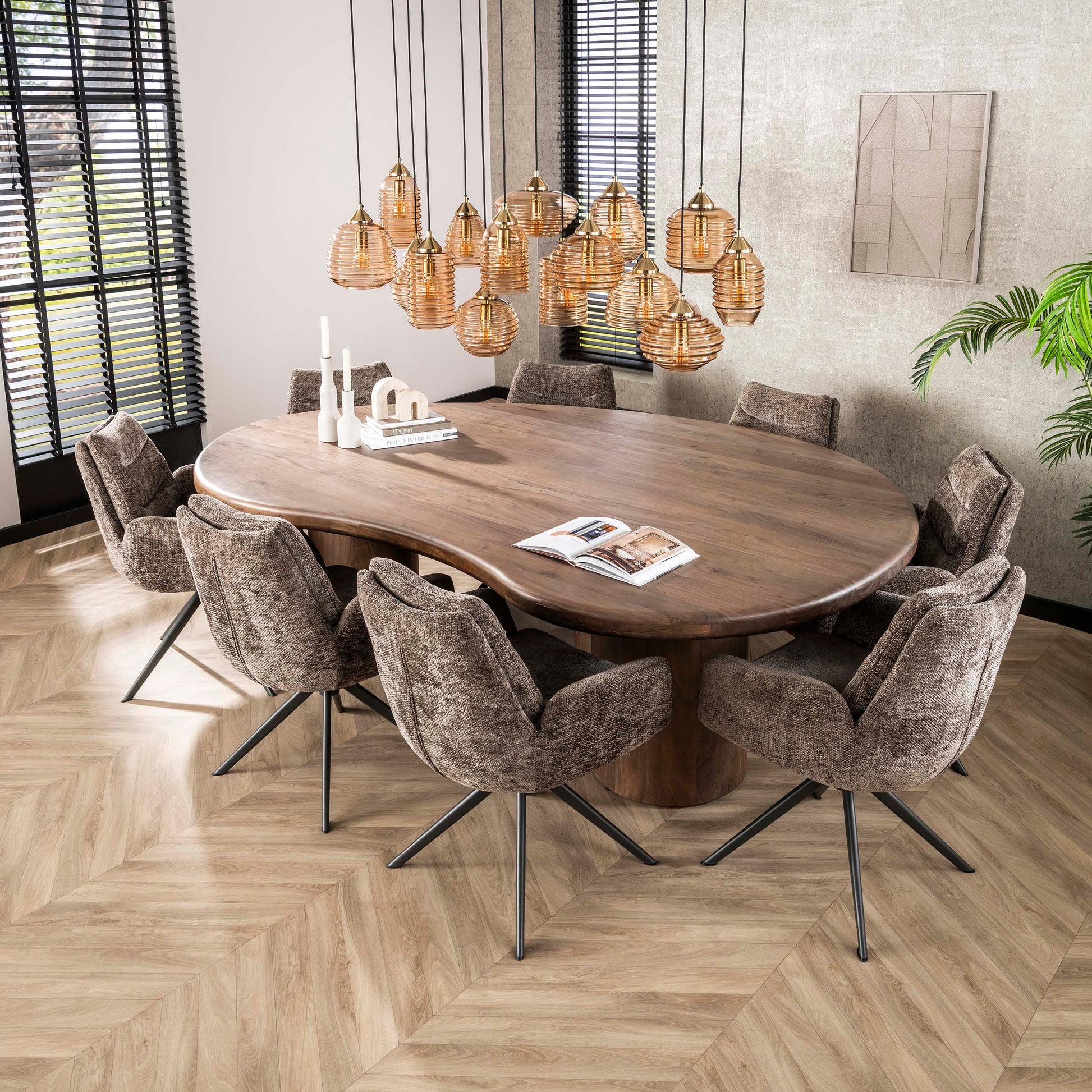 Eettafel Sculpture niervormig 244x165cm / Massief acacia bruin – afbeelding 1