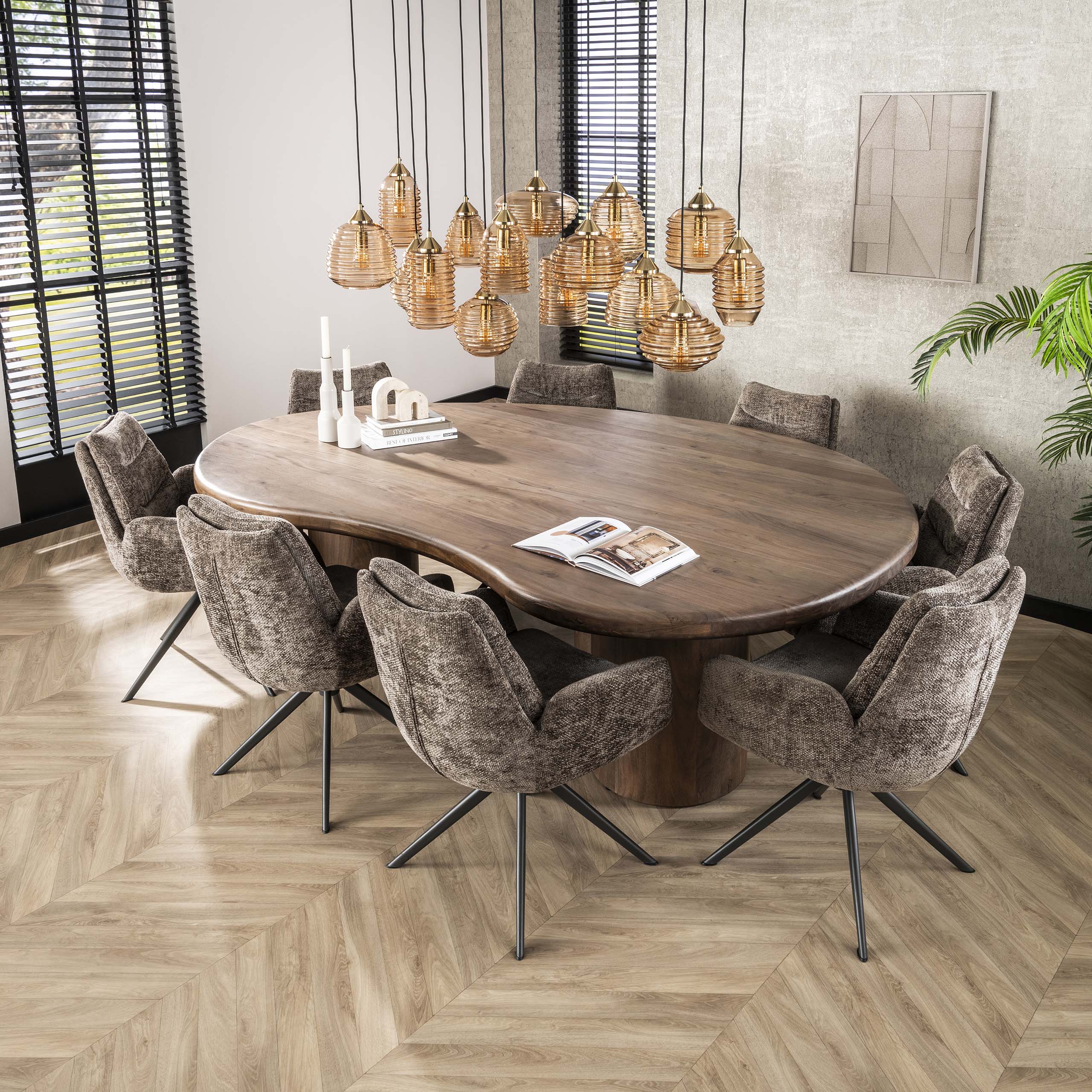 Eettafel Sculpture niervormig 244x165cm / Massief acacia bruin – afbeelding 1