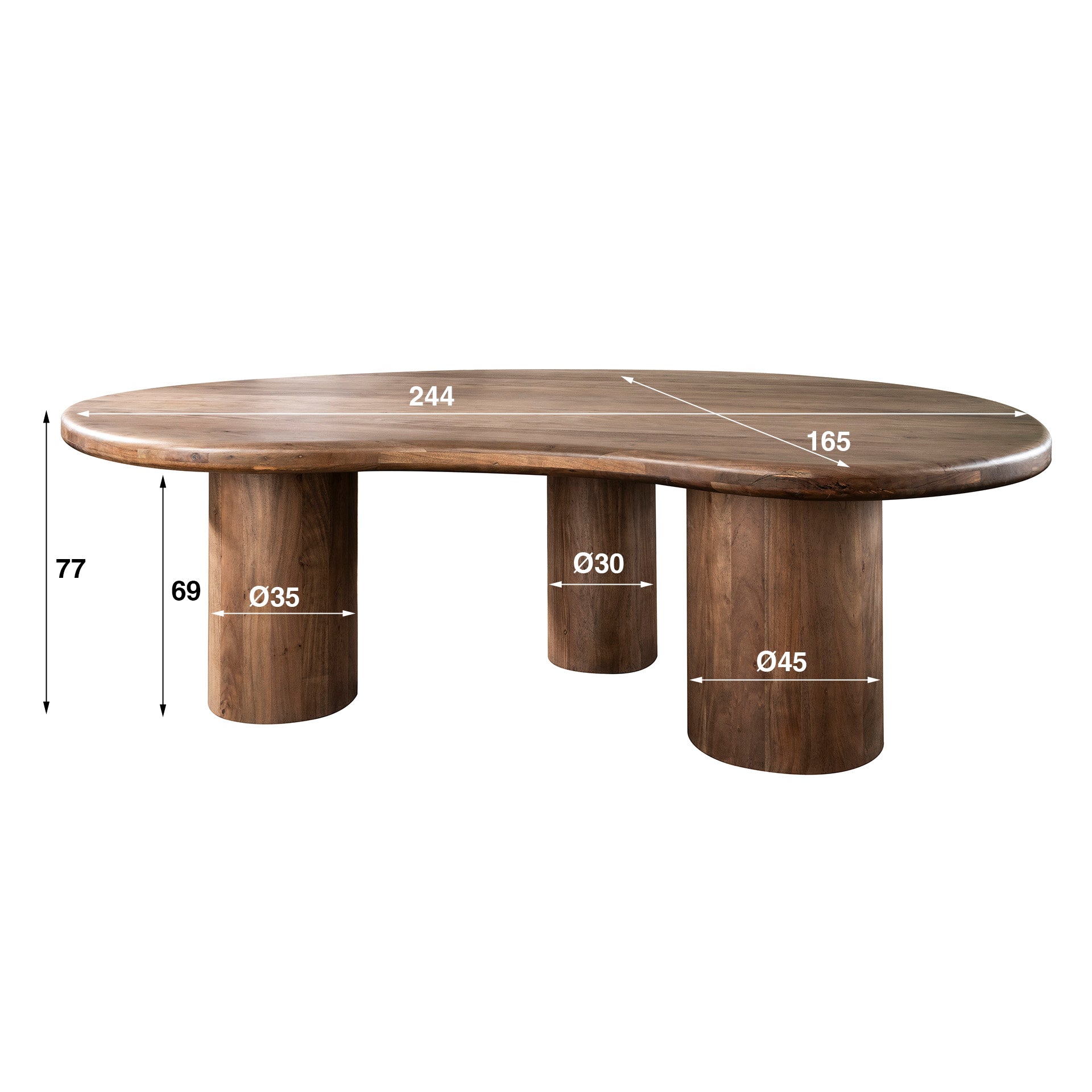 Eettafel Sculpture niervormig 244x165cm / Massief acacia bruin – afbeelding 7