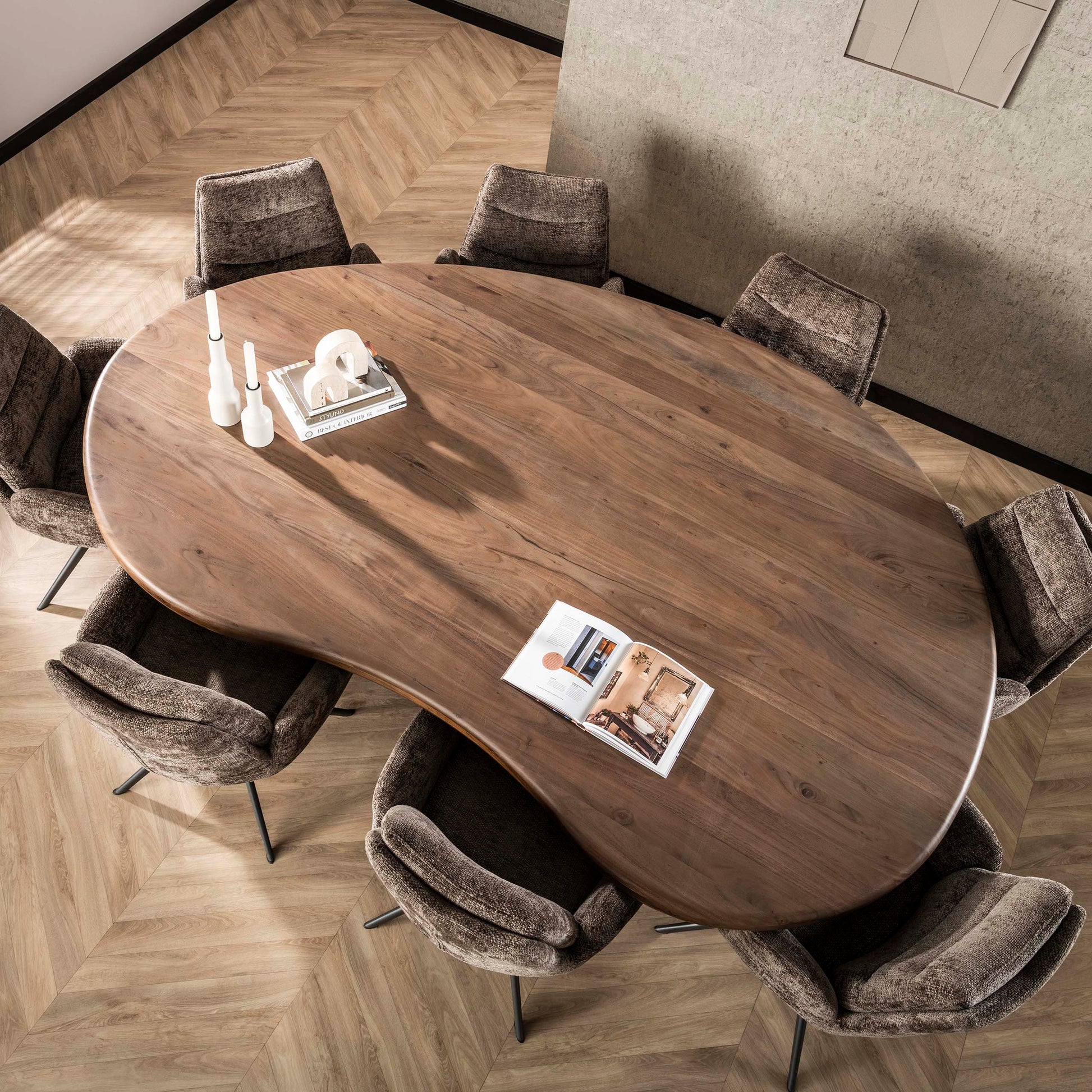 Eettafel Sculpture niervormig 244x165cm / Massief acacia bruin – afbeelding 2