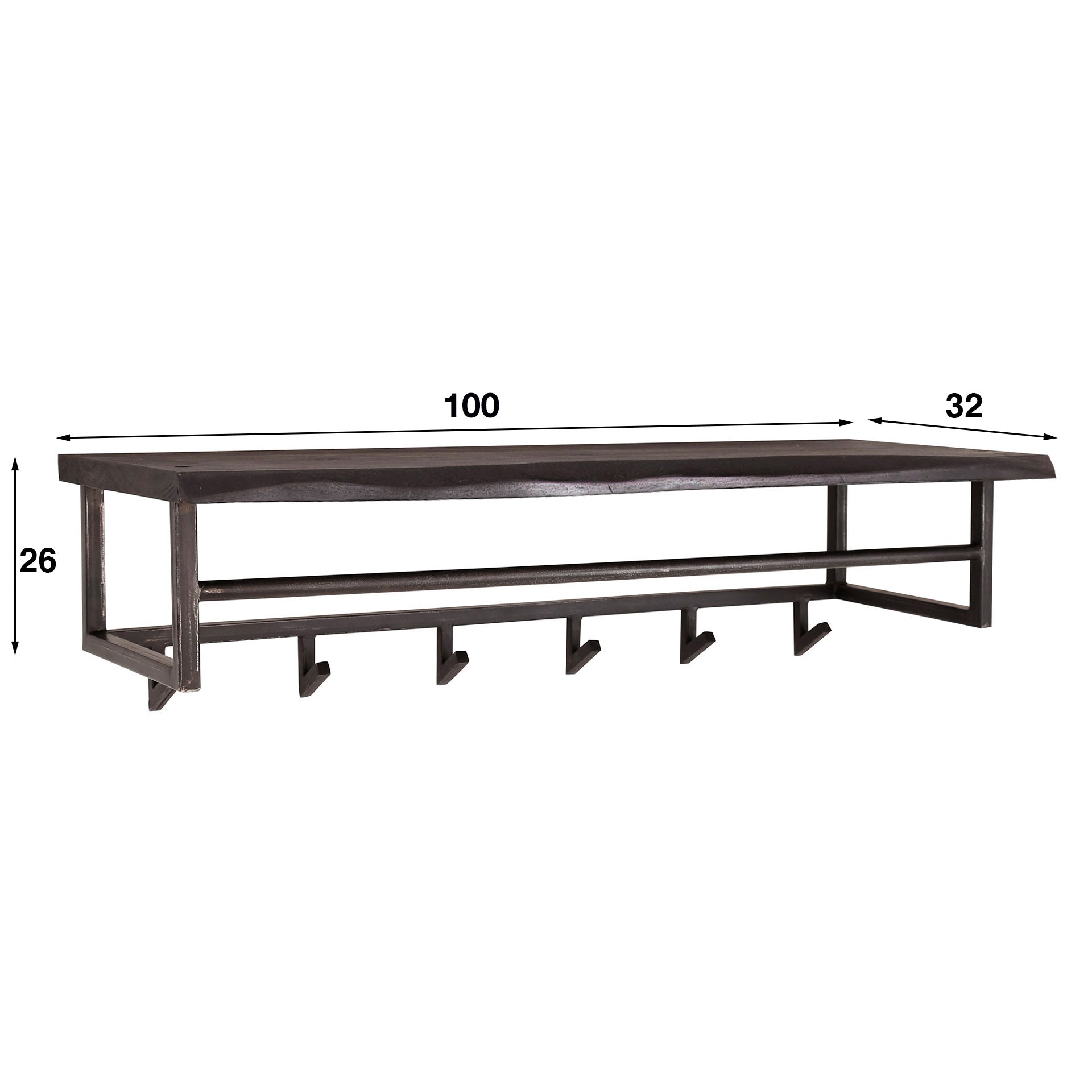 Kapstok Yucon hoedenplank 6H / Massief acacia zwart – afbeelding 5