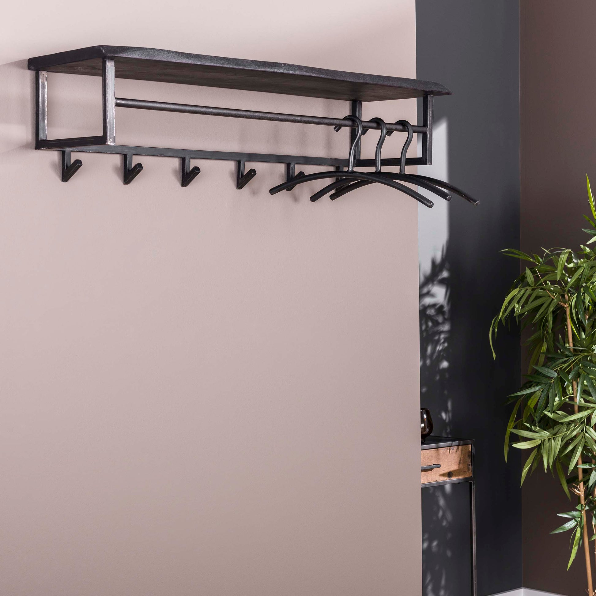 Kapstok Yucon hoedenplank 6H / Massief acacia zwart – afbeelding 2