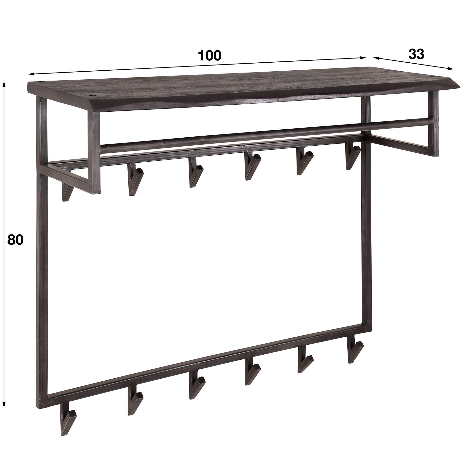 Kapstok Yucon hoog hoedenplank 12 haken / Massief acacia zwart – afbeelding 5