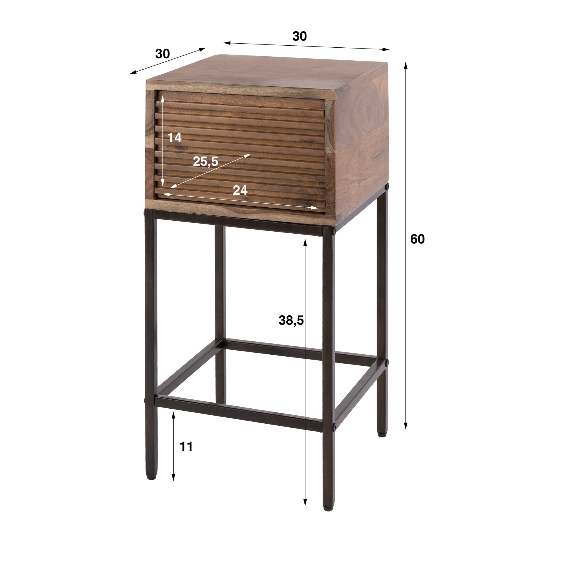 Nachtkastje Line XS 1 lade / Massief acacia bruin – afbeelding 5