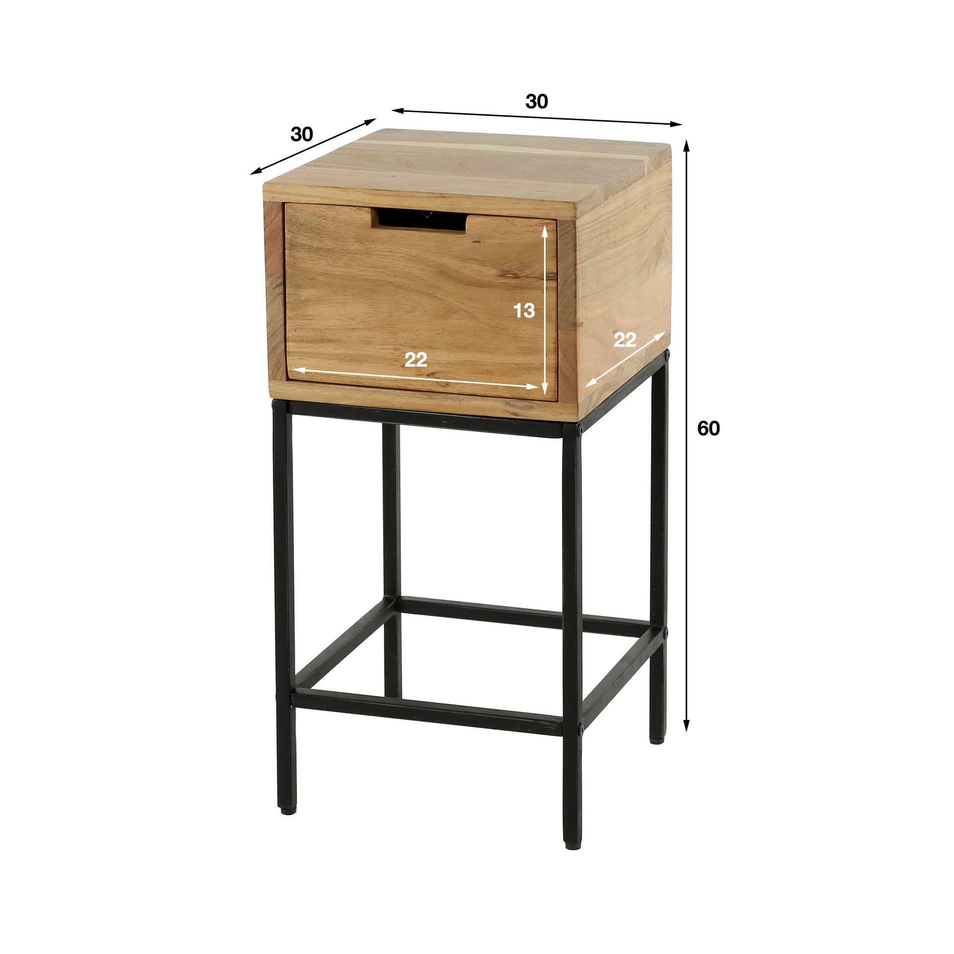Nachtkastje Flat XS 1 lade / Massief acacia – afbeelding 7