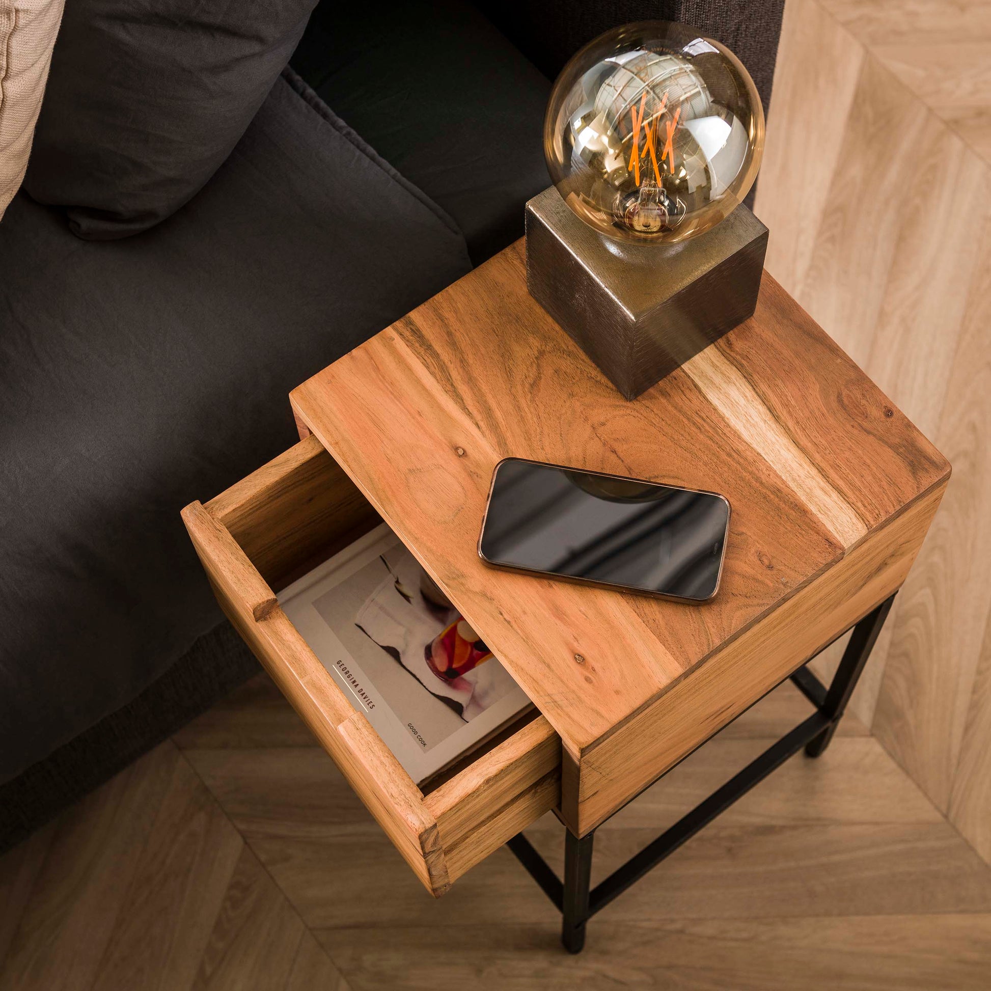 Nachtkastje Flat XS 1 lade / Massief acacia – afbeelding 5