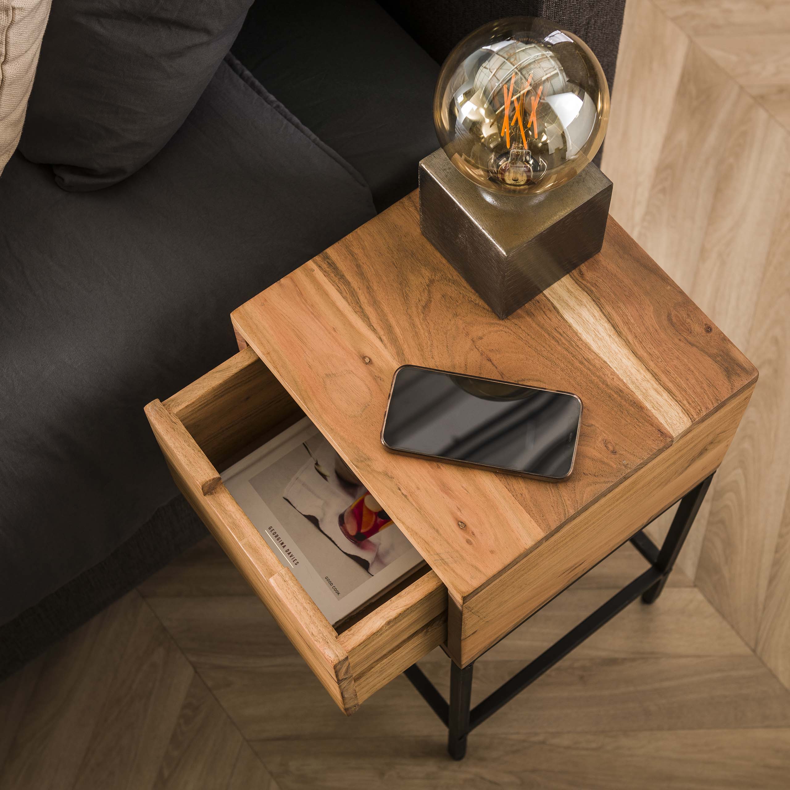 Nachtkastje Flat XS 1 lade / Massief acacia – afbeelding 5