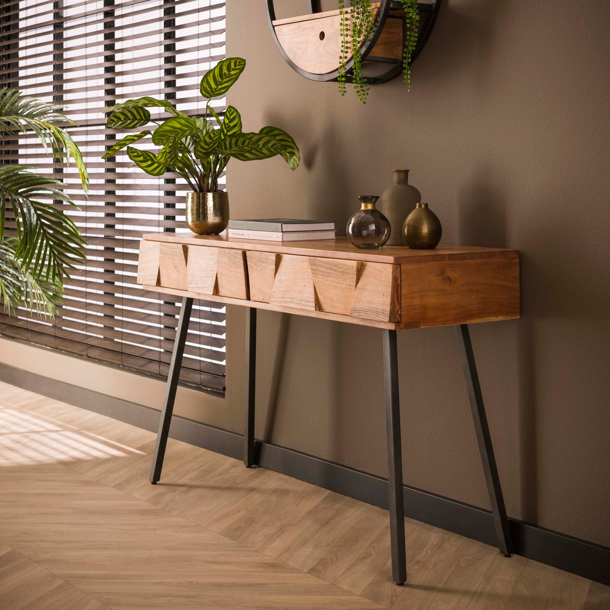 Hal-/kaptafel Demn 2 lades / Massief acacia – afbeelding 1