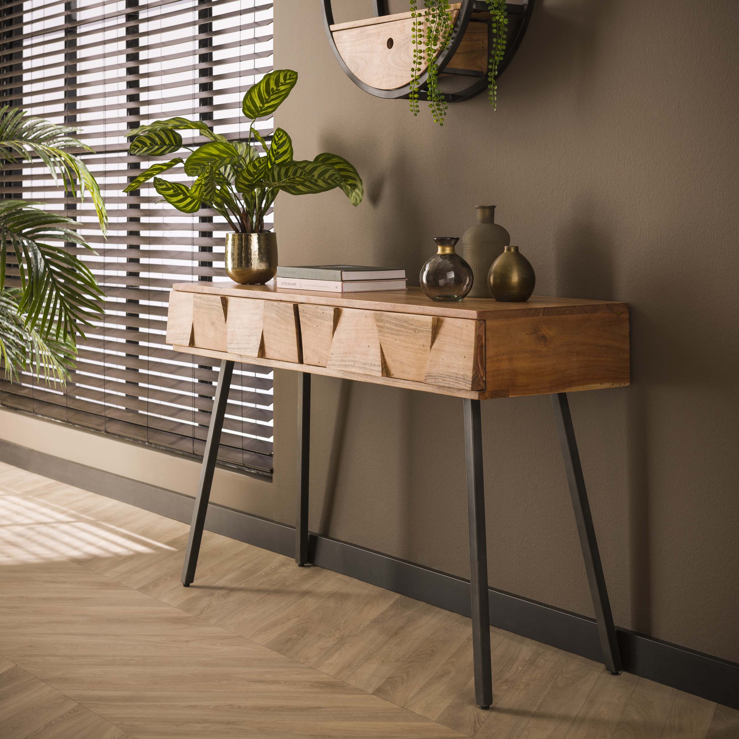 Hal-/kaptafel Demn 2 lades / Massief acacia – afbeelding 1