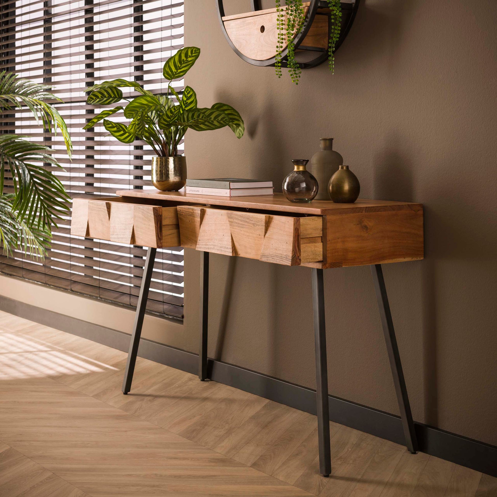 Hal-/kaptafel Demn 2 lades / Massief acacia – afbeelding 2