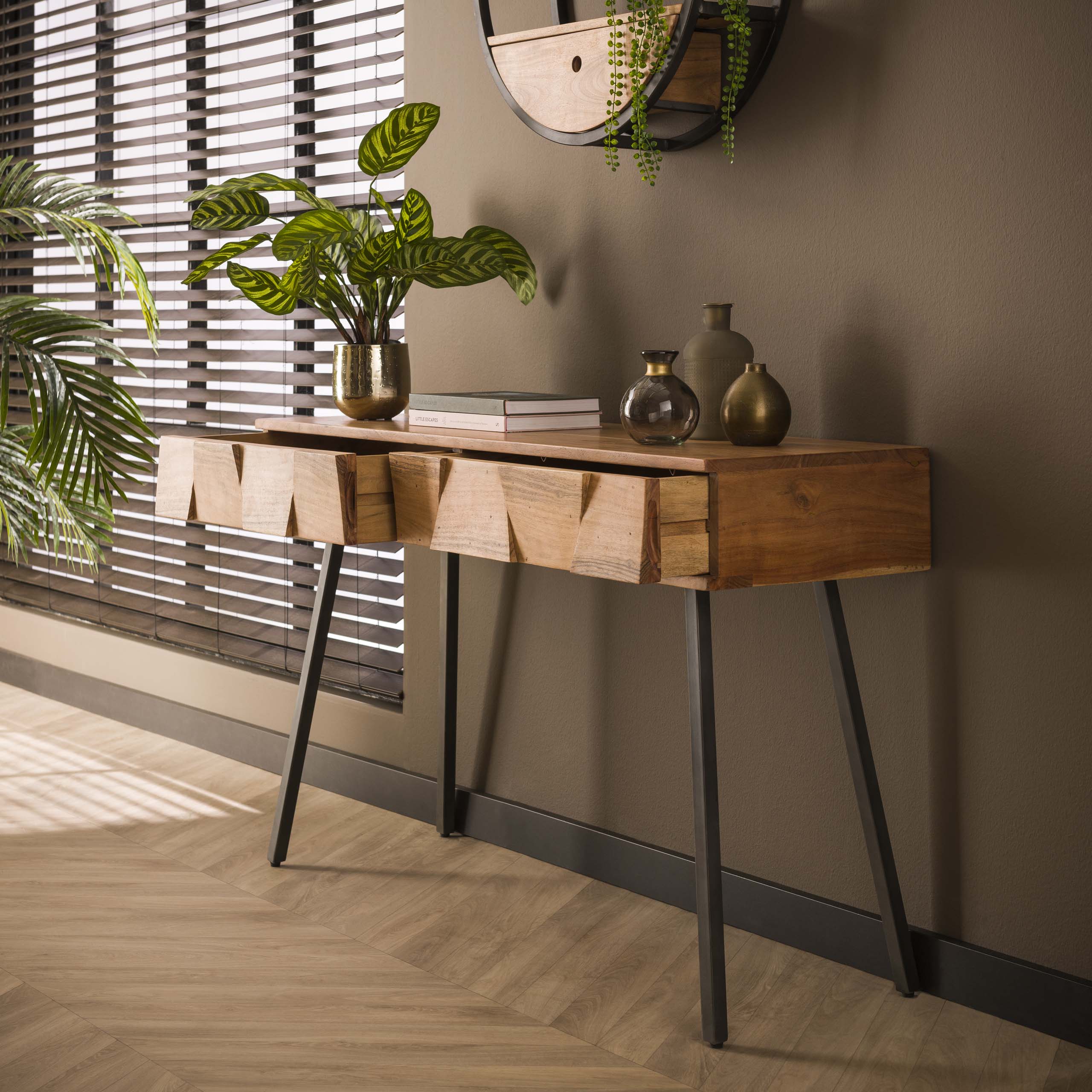 Hal-/kaptafel Demn 2 lades / Massief acacia – afbeelding 2