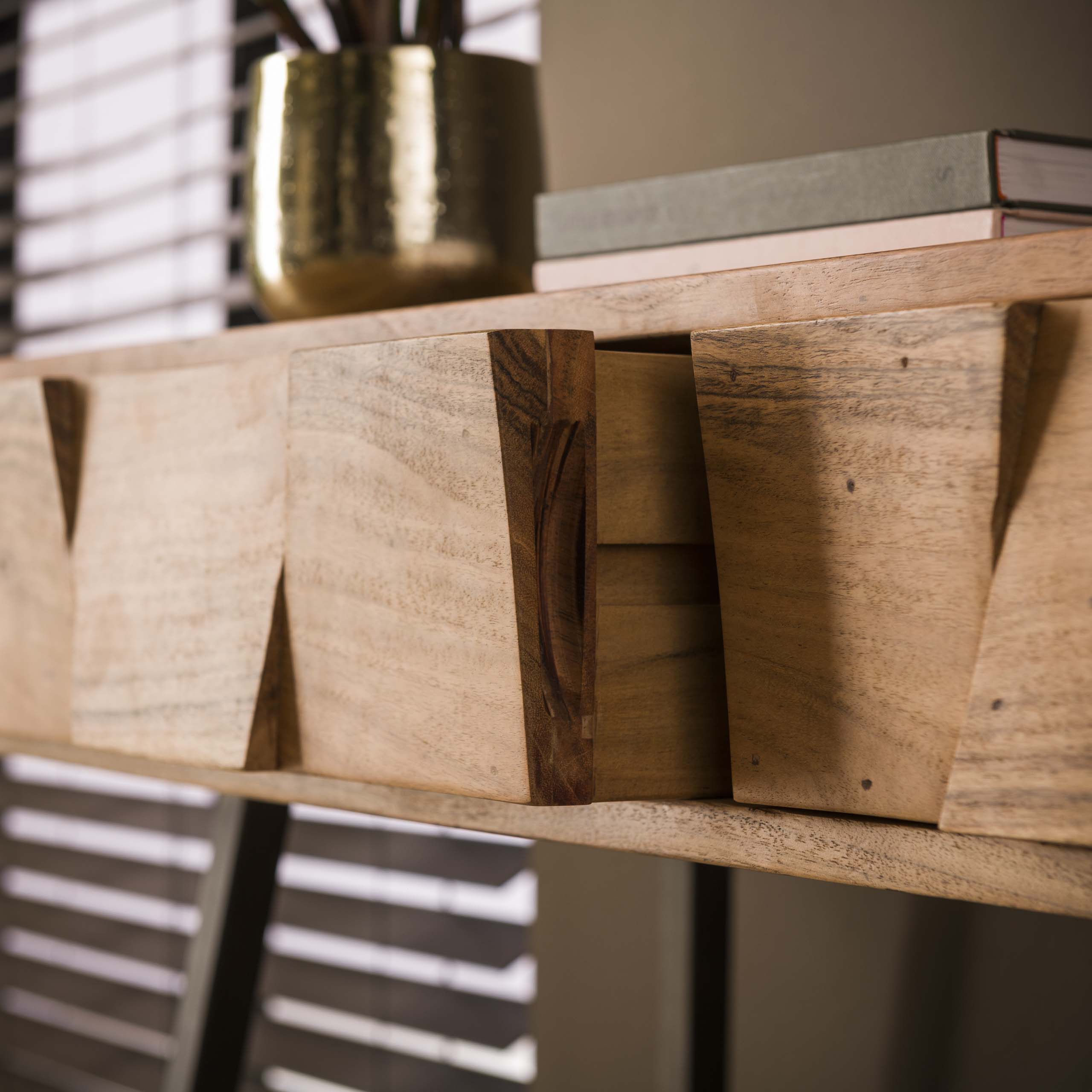 Hal-/kaptafel Demn 2 lades / Massief acacia – afbeelding 5