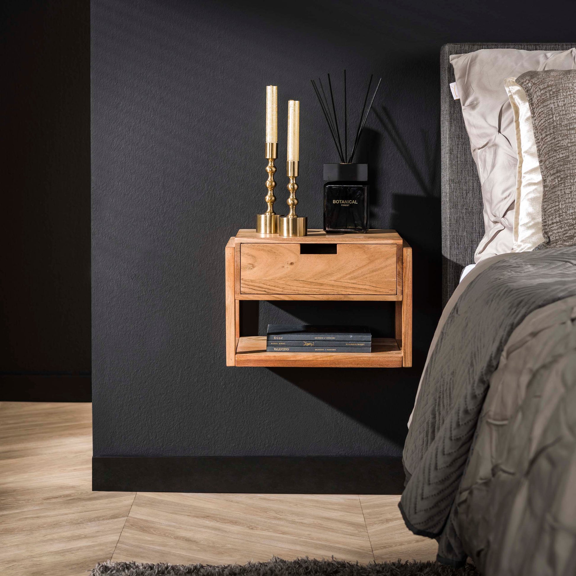 Nachtkastje houten frame zwevend 1 lade / Massief acacia – afbeelding 1